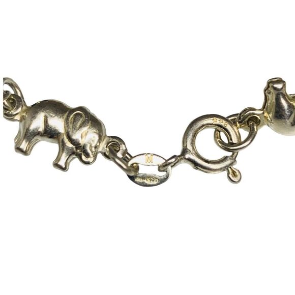 925 Sterling Silver Elephant Motif Chain Bracelet 7.25" Manchester Whimsical - Picture 5 of 11
